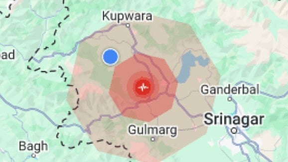 Google  : The map shows the epicentre of Kashmir earthquake |